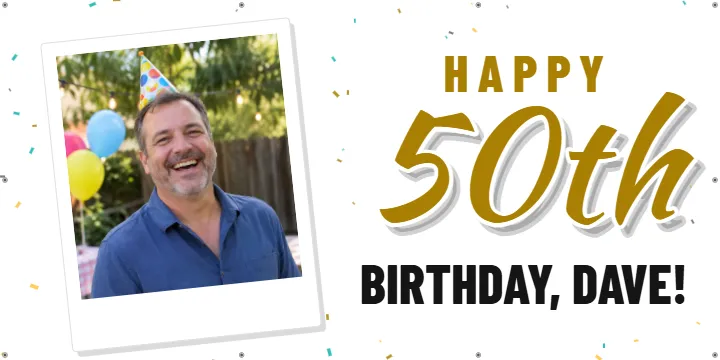 Black and Gold Instant Photo: Birthday Photo Banner example, 6 x 3 ft