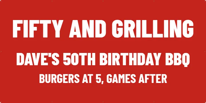 Red Backyard Barbecue Sign: Custom Vinyl Banner example, 8 x 4 ft