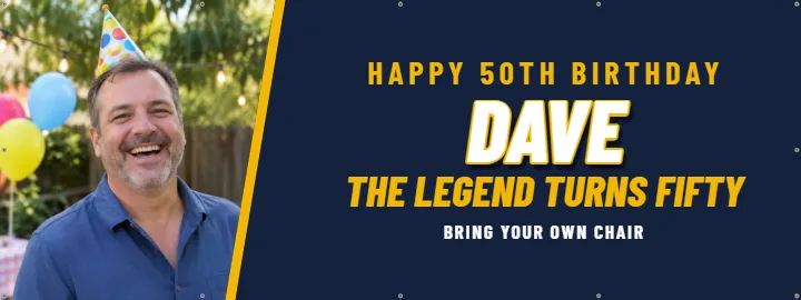 Navy and Gold Wide Photo: Birthday Photo Banner example, 8 x 3 ft