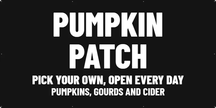 White on Black Pumpkin Patch Sign: Pumpkin Patch Banner example, 6 x 3 ft