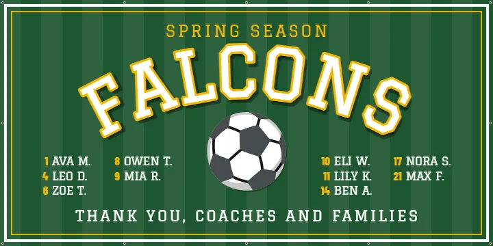 8 x 4 ft Team Roster: Soccer Team Banner example, 8 x 4 ft