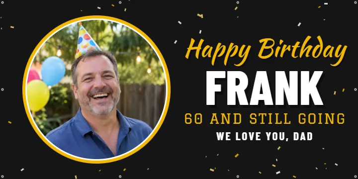 Gold ring for a 60th: Birthday Photo Banner example, 6 x 3 ft