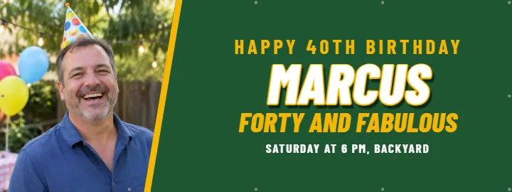 Wide photo for a 40th: Birthday Photo Banner example, 8 x 3 ft