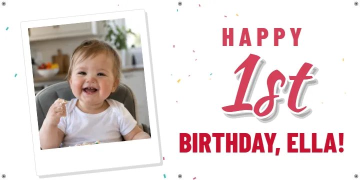 First birthday snapshot: Birthday Photo Banner example, 4 x 2 ft