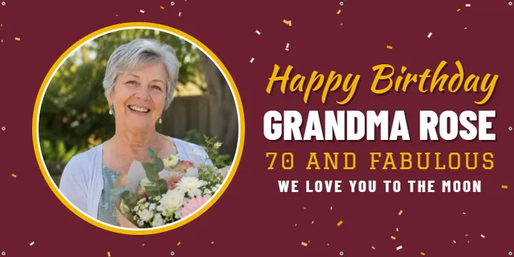 A ring for Grandma's 70th: Birthday Photo Banner example, 6 x 3 ft