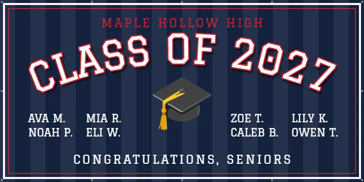 Class banner with names: Class of 2027 Banner example, 8 x 4 ft