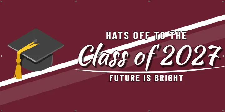 Script style class banner: Class of 2027 Banner example, 6 x 3 ft