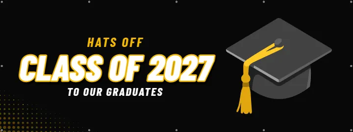 Big cap class banner: Class of 2027 Banner example, 8 x 3 ft