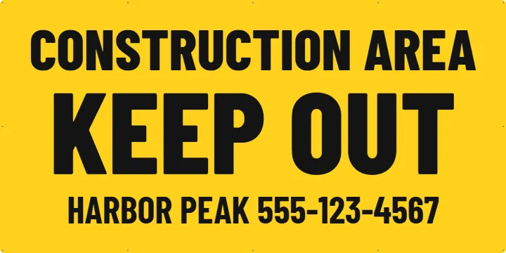Keep-out notice on a windy fence: Mesh Fence Banner example, 8 x 4 ft