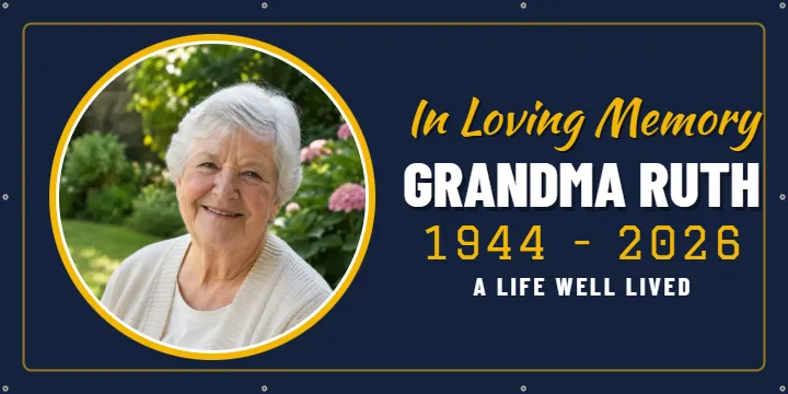 A Ring Around Grandma's Smile: Celebration of Life Banner example, 6 x 3 ft