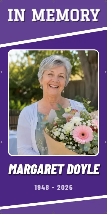 Tall Banner for the Entrance: Celebration of Life Banner example, 3 x 6 ft