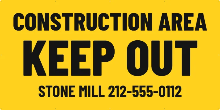 Keep-out notice on an open lot: Mesh Fence Banner example, 8 x 4 ft