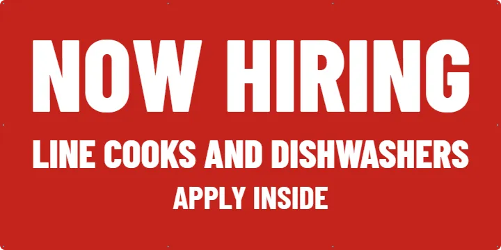 Red Kitchen Crew Banner: Now Hiring Banner example, 6 x 3 ft
