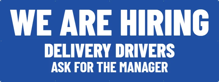 Delivery Drivers on Blue: Custom Vinyl Banner example, 8 x 3 ft