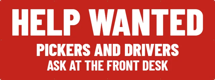 Help Wanted for a Warehouse: Now Hiring Banner example, 8 x 3 ft