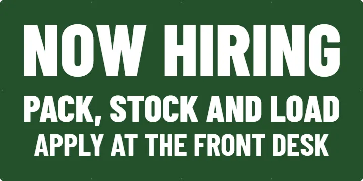 Green Packing Crew Wall Banner: Now Hiring Banner example, 8 x 4 ft