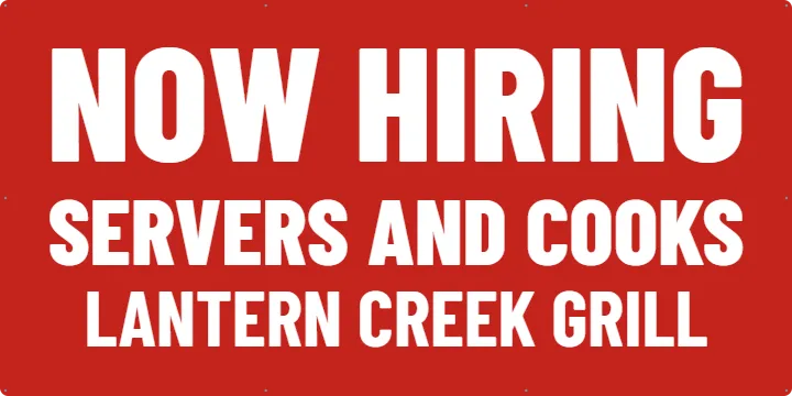 Restaurant NOW HIRING in Red: Restaurant Banner example, 6 x 3 ft