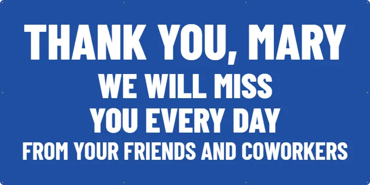 Simple thank-you in blue: Custom Vinyl Banner example, 6 x 3 ft
