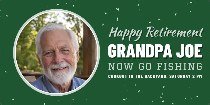 Grandpa's backyard party: Retirement Banner example, 6 x 3 ft