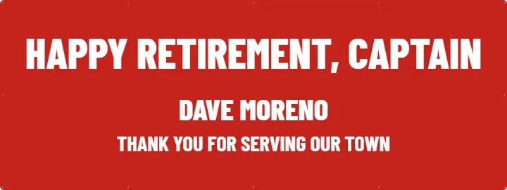 Red banner for a fire captain: Custom Vinyl Banner example, 8 x 3 ft