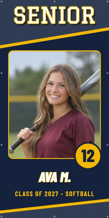 Number, Name and Sport: Senior Banner example, 3 x 6 ft
