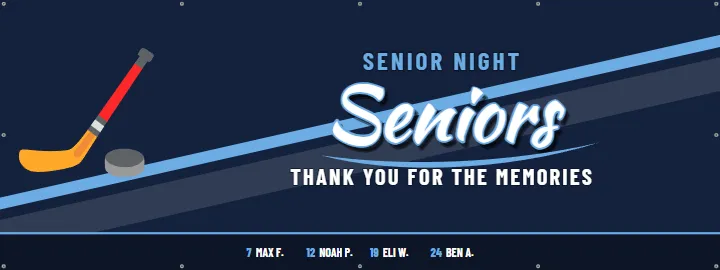 Hockey Seniors in Ice Blue: Hockey Team Banner example, 8 x 3 ft