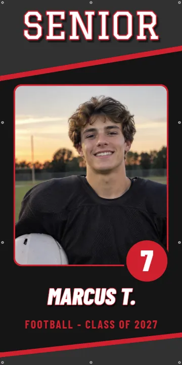 Football Senior in Black and Red: Senior Banner example, 3 x 6 ft