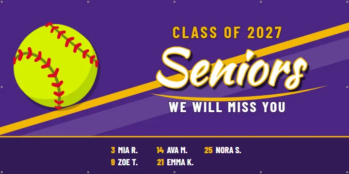 Softball Script Style Thank You: Softball Team Banner example, 8 x 4 ft