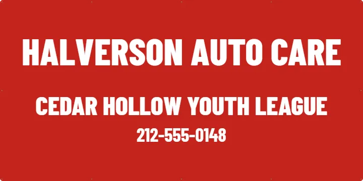 Auto shop board on an outfield fence: Sponsor Banner example, 8 x 4 ft