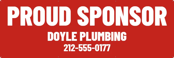 Proud sponsor board, red and white: Sponsor Banner example, 6 x 2 ft