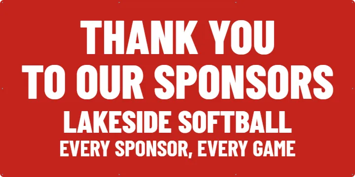 Red thank-you board for a field: Sponsor Banner example, 6 x 3 ft