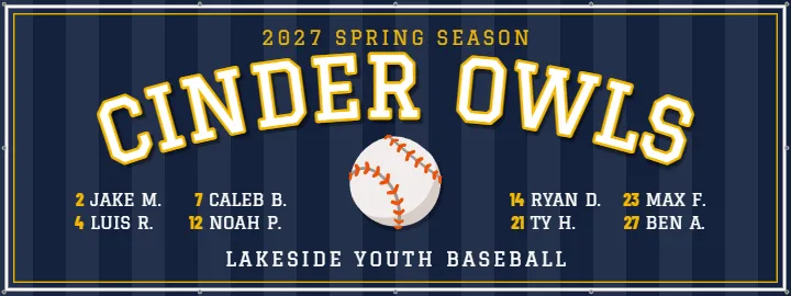 Baseball Varsity Roster Banner: Baseball Team Banner example, 8 x 3 ft