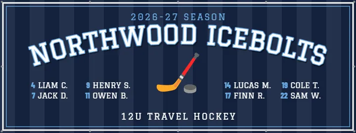 Hockey Varsity in Navy and Ice Blue: Hockey Team Banner example, 8 x 3 ft