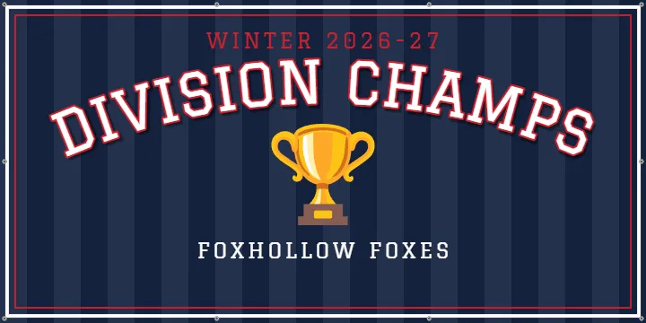 Division Champs in Varsity Letters: Championship Banner example, 6 x 3 ft