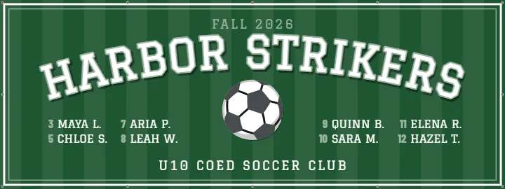 Soccer Varsity Along the Sideline: Soccer Team Banner example, 8 x 3 ft