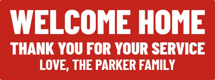 Red homecoming, words only: Welcome Banner example, 8 x 3 ft